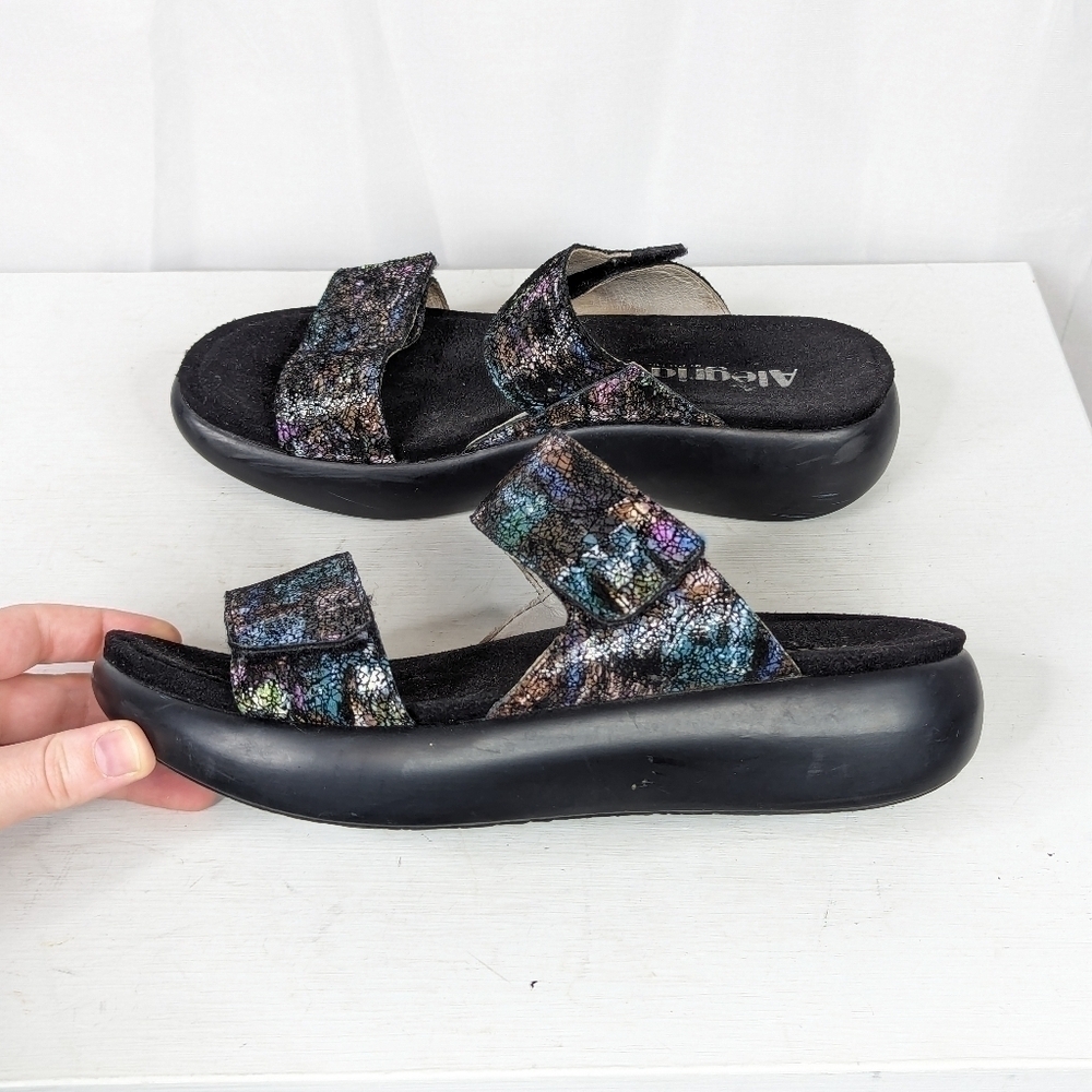Alegria Bryce Montage Metallic Colorful Two Strap Sandals - Size 37/7 - Picture 3 of 8